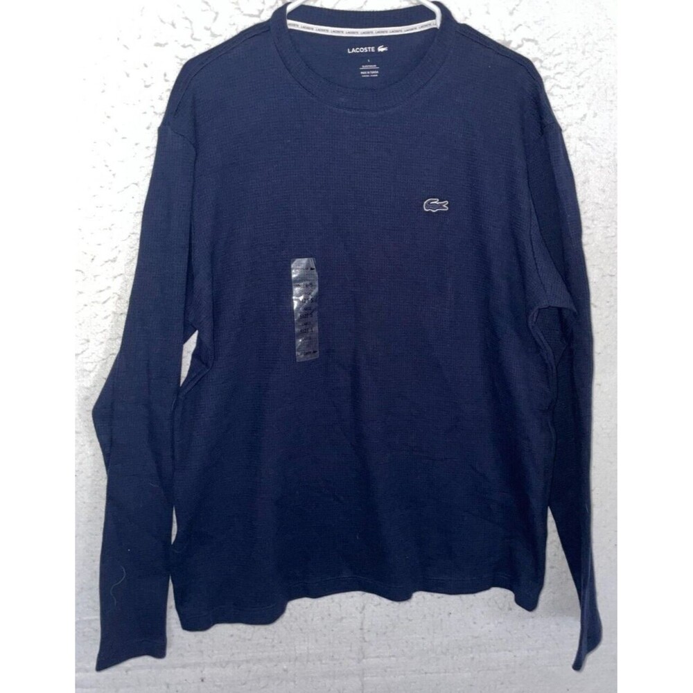 Lacoste Thermal Sleepwear Mens L Navy Blue Long sleeve shirt Crew Neck Waffle pj